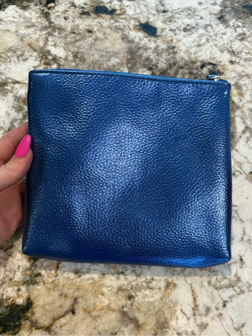 Dr. Brandt Metallic Sapphire Blue Cosmetic Pouch